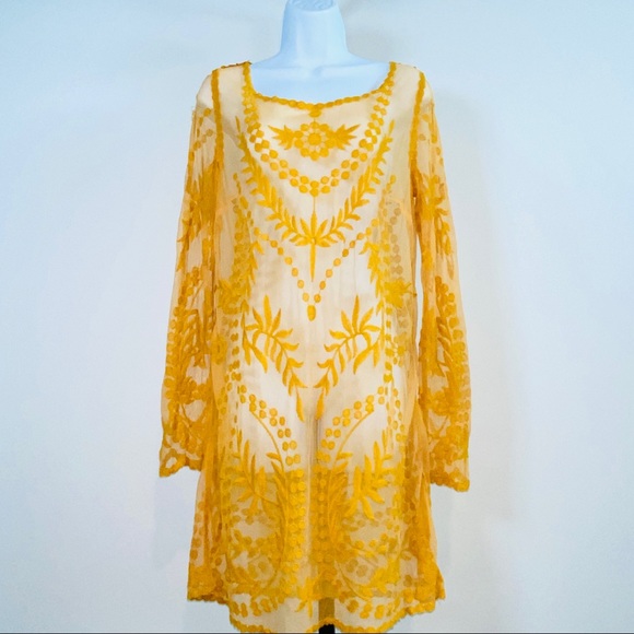 H&M Beautiful Mustard Yellow Lace Dress Size - Picture 2 of 9
